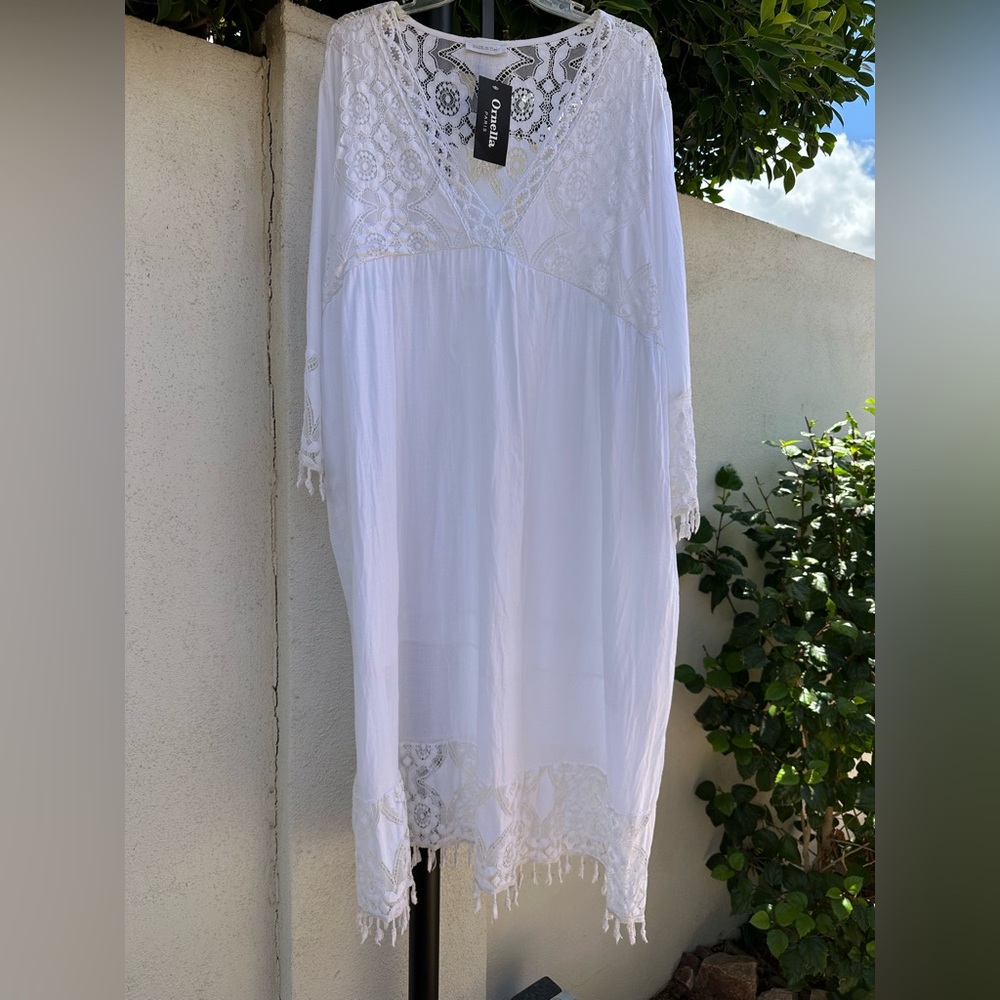 NWT Ornella Paris White Crochet Lace Boho Dress - Picture 9 of 9